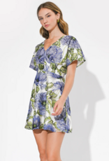 Adelyn Rae Cynthia Short Sleeve Embroidered Mini Dress in Blue Multi Floral