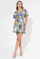 Adelyn Rae Cynthia Short Sleeve Embroidered Mini Dress in Blue Multi Floral