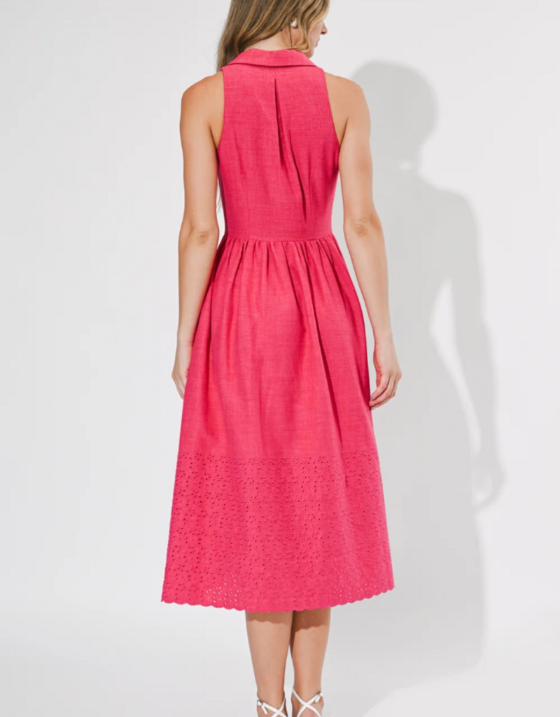 Adelyn Rae Anastatia Embroidered Halter Midi Dress in Fuchsia
