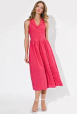 Adelyn Rae Anastatia Embroidered Halter Midi Dress in Fuchsia