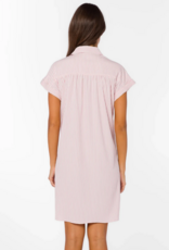 Velvet Heart Merilee 100% Cotton Seersucker Button Up Dress in Pink Stripe