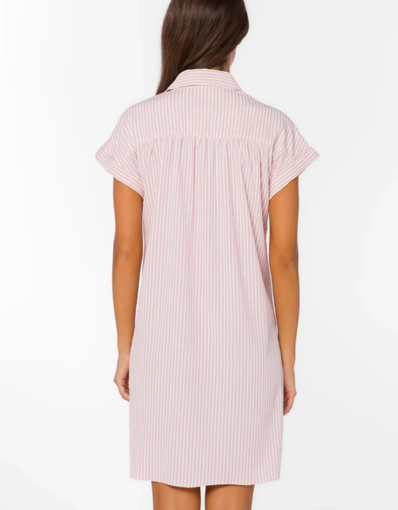 Velvet Heart Merilee 100% Cotton Seersucker Button Up Dress in Pink Stripe