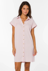 Velvet Heart Merilee 100% Cotton Seersucker Button Up Dress in Pink Stripe