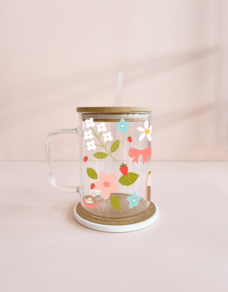 Mömy 17oz Glass Mug with Straw and Lid