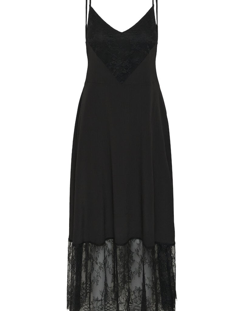 Kaffe Gala Midi Dress With Lace Finish in Black