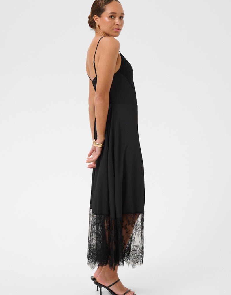 Kaffe Gala Midi Dress With Lace Finish in Black