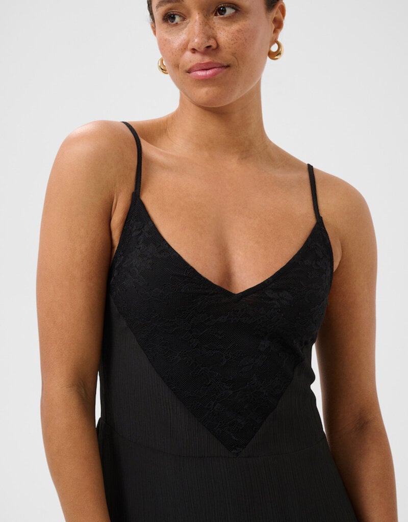 Kaffe Gala Midi Dress With Lace Finish in Black