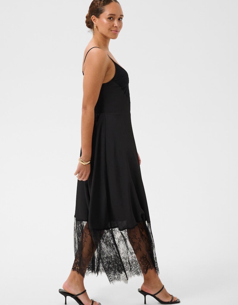 Kaffe Gala Midi Dress With Lace Finish in Black