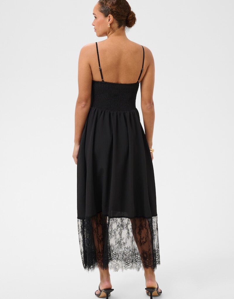 Kaffe Gala Midi Dress With Lace Finish in Black