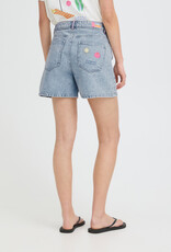 ICHI Laveny Denim Shorts with Embroidered Detailing  in Light Blue