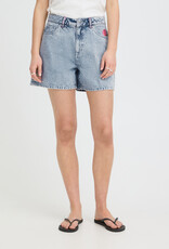 ICHI Laveny Denim Shorts with Embroidered Detailing  in Light Blue