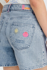 ICHI Laveny Denim Shorts with Embroidered Detailing  in Light Blue