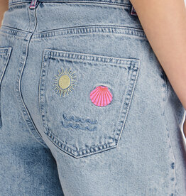 ICHI Laveny Denim Shorts with Embroidered Detailing