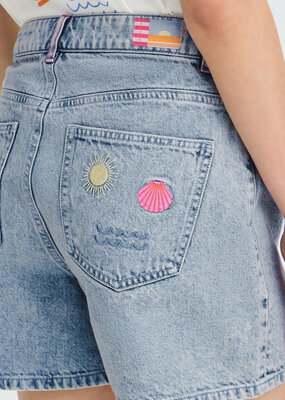 ICHI Laveny Denim Shorts with Embroidered Detailing