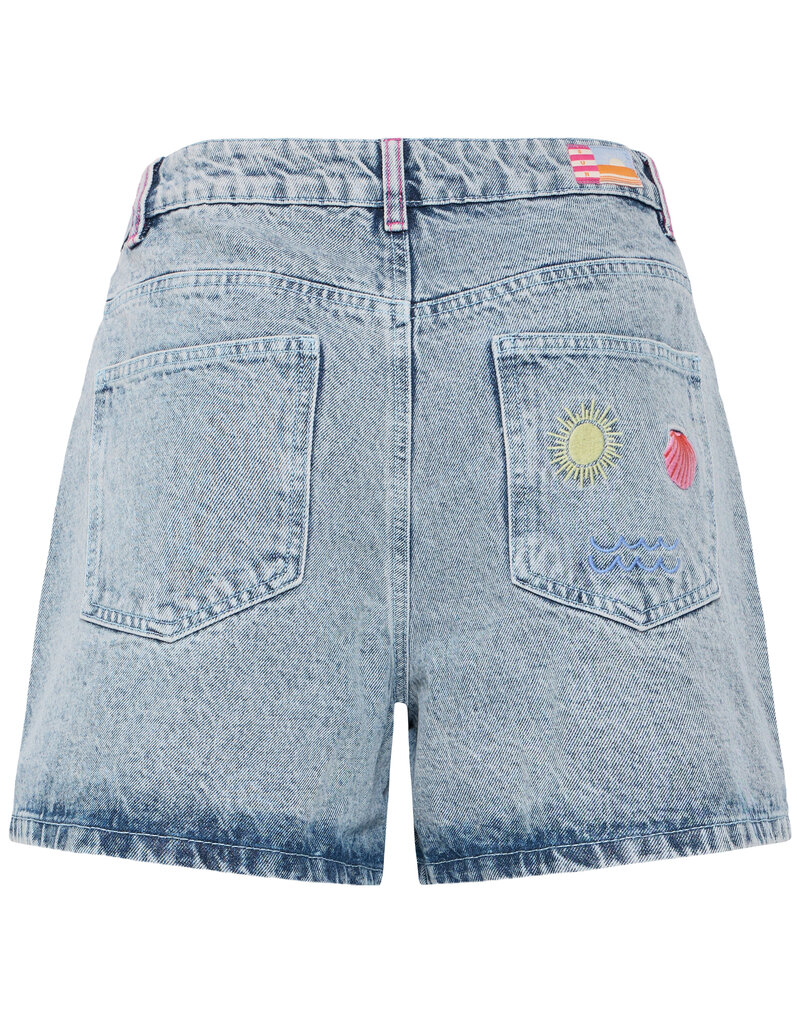 ICHI Laveny Denim Shorts with Embroidered Detailing  in Light Blue