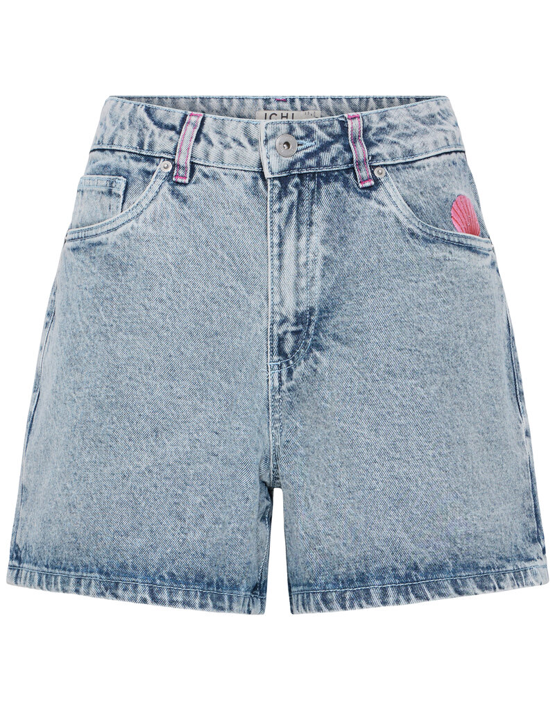 ICHI Laveny Denim Shorts with Embroidered Detailing  in Light Blue
