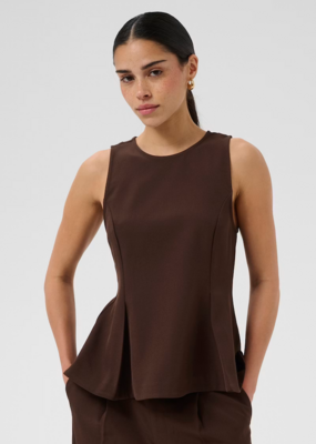 Kaffe Lima Pleated Flare top in Coffee Bean