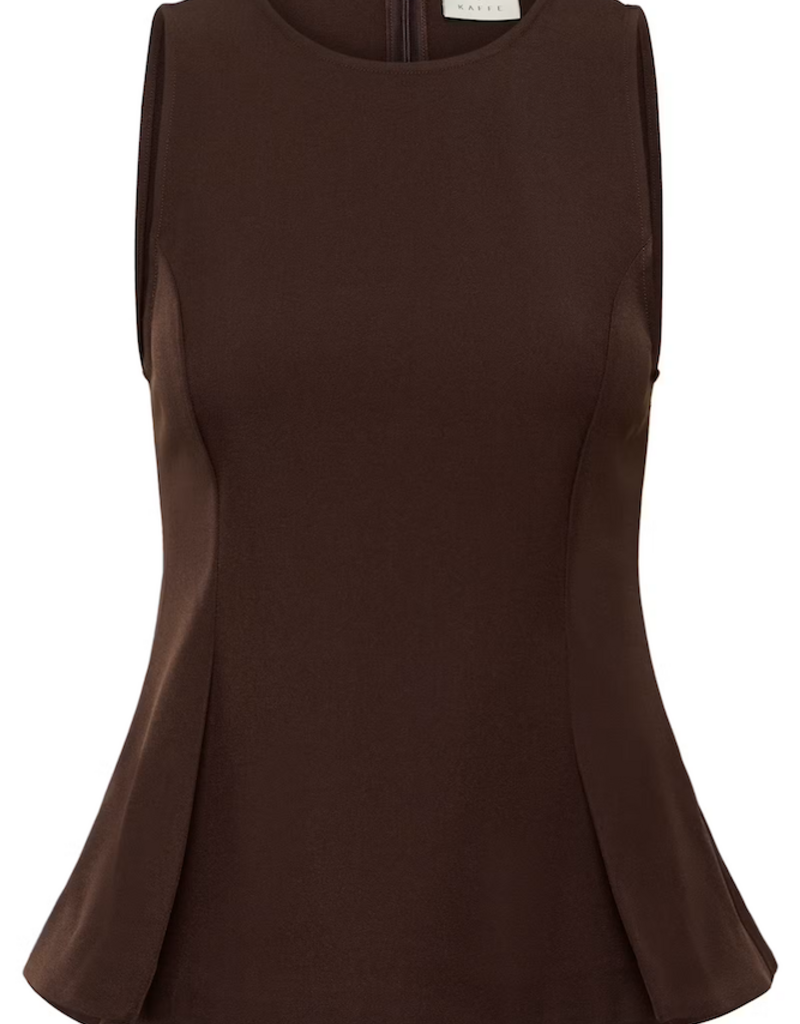 Kaffe Lima Pleated Flare top in Coffee Bean