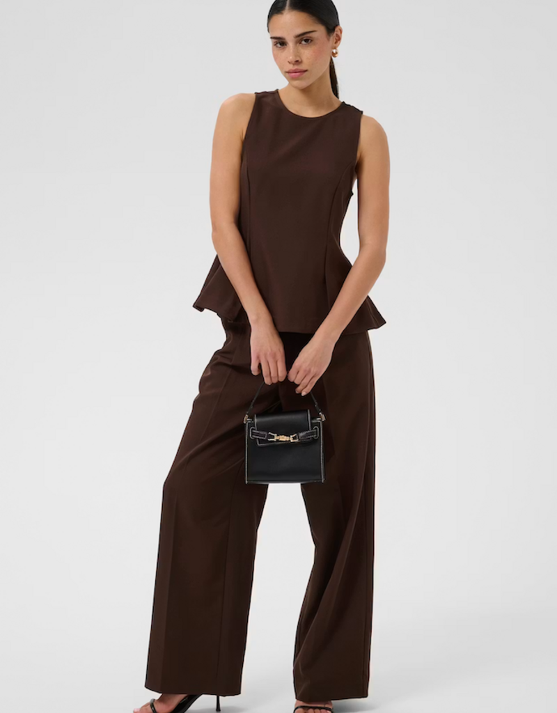 Kaffe Lima Pleated Flare top in Coffee Bean