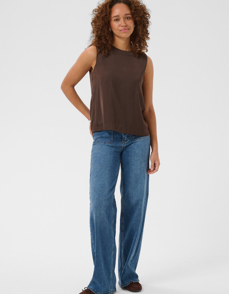 Kaffe Allie Satin Top in Coffee Bean