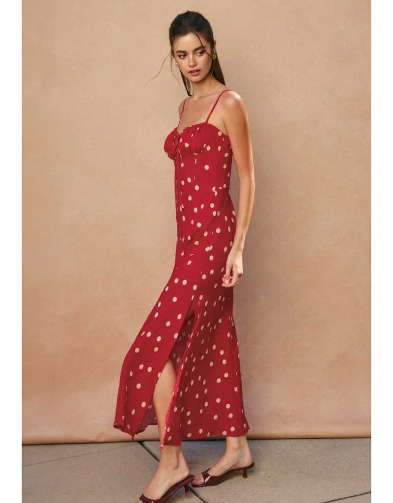 Dress Forum Milkmaid Polka Dot Ruched Bust Midi Dress