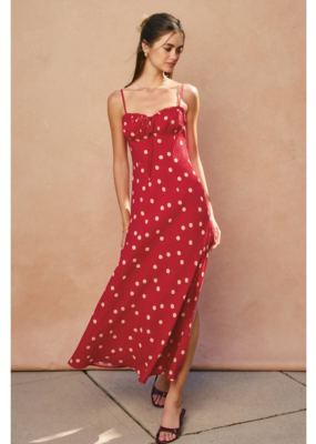 Dress Forum Milkmaid Polka Dot Ruched Bust Midi Dress