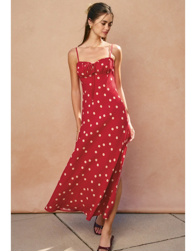 Dress Forum Milkmaid Polka Dot Ruched Bust Midi Dress
