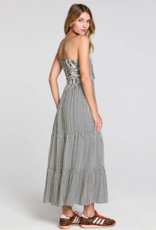Saltwater Luxe Stein Striped Midi Dress With Pockets and Neck Tie Detail