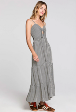 Saltwater Luxe Stein Striped Midi Dress With Pockets and Neck Tie Detail