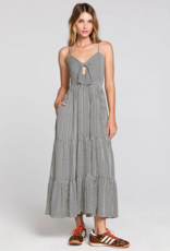 Saltwater Luxe Stein Striped Midi Dress With Pockets and Neck Tie Detail