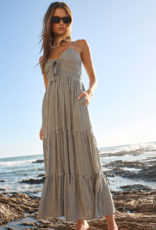 Saltwater Luxe Stein Striped Midi Dress With Pockets and Neck Tie Detail