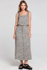 Saltwater Luxe Nolla Button Up Midi Skirt In Black and White Floral