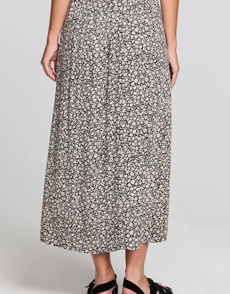 Saltwater Luxe Nolla Button Up Midi Skirt In Black and White Floral