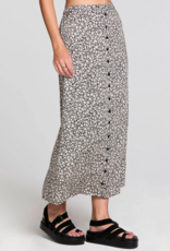 Saltwater Luxe Nolla Button Up Midi Skirt In Black and White Floral