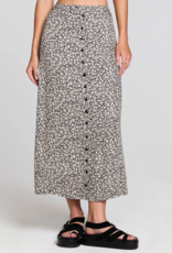 Saltwater Luxe Nolla Button Up Midi Skirt In Black and White Floral