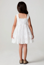 Saltwater Luxe Kids Kayler Mini Dress with Seashell Eyelet Design in Salt White
