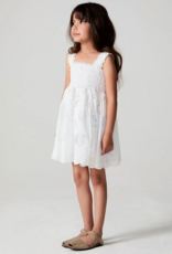 Saltwater Luxe Kids Kayler Mini Dress with Seashell Eyelet Design in Salt White