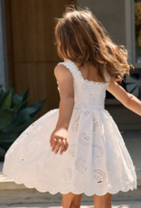 Saltwater Luxe Kids Kayler Mini Dress with Seashell Eyelet Design in Salt White