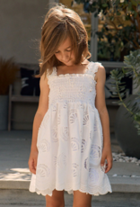 Saltwater Luxe Kids Kayler Mini Dress with Seashell Eyelet Design in Salt White