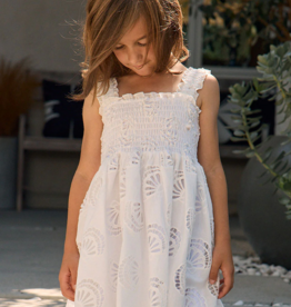 Saltwater Luxe Kids Kayler Mini Dress with Seashell Eyelet Design in Salt White