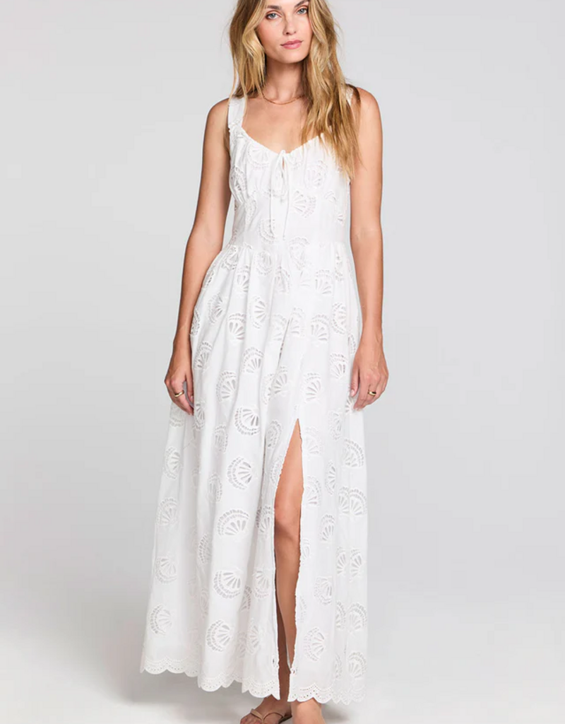 Saltwater Luxe Haley Midi Dress Dress with Seashell Eyelet Design in Salt White