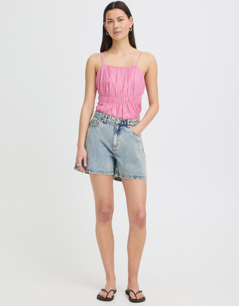 ICHI Aveny Cotton Shorts in Light Blue Denim