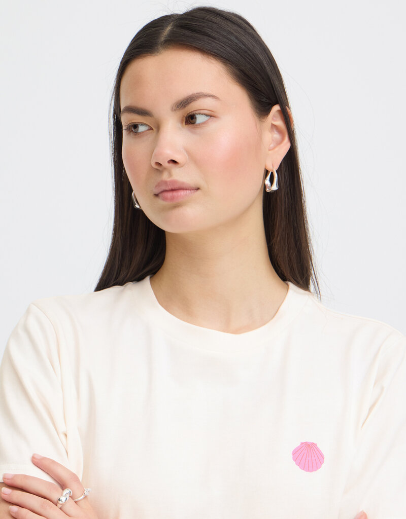 ICHI Balmers 100% Cotton Graphic T-Shirt in Cloud Dancer
