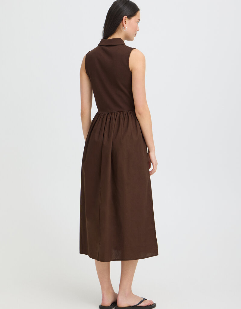 ICHI Monna Polo Neck Dress in Chicory Coffee Brown