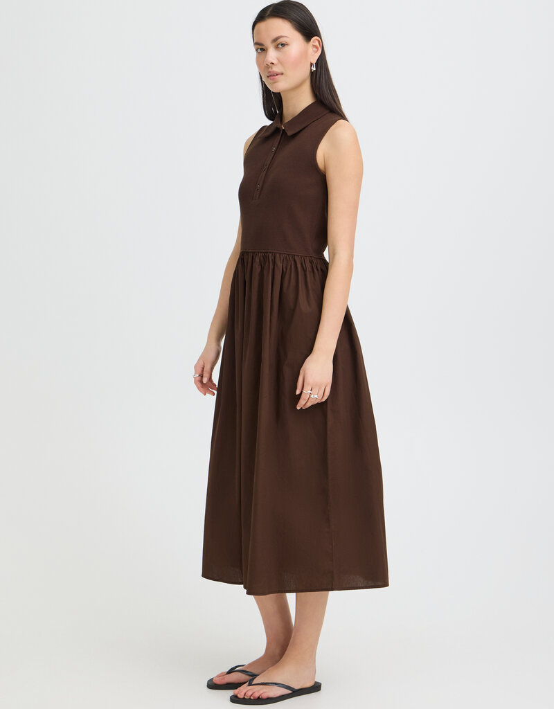 ICHI Monna Polo Neck Dress in Chicory Coffee Brown