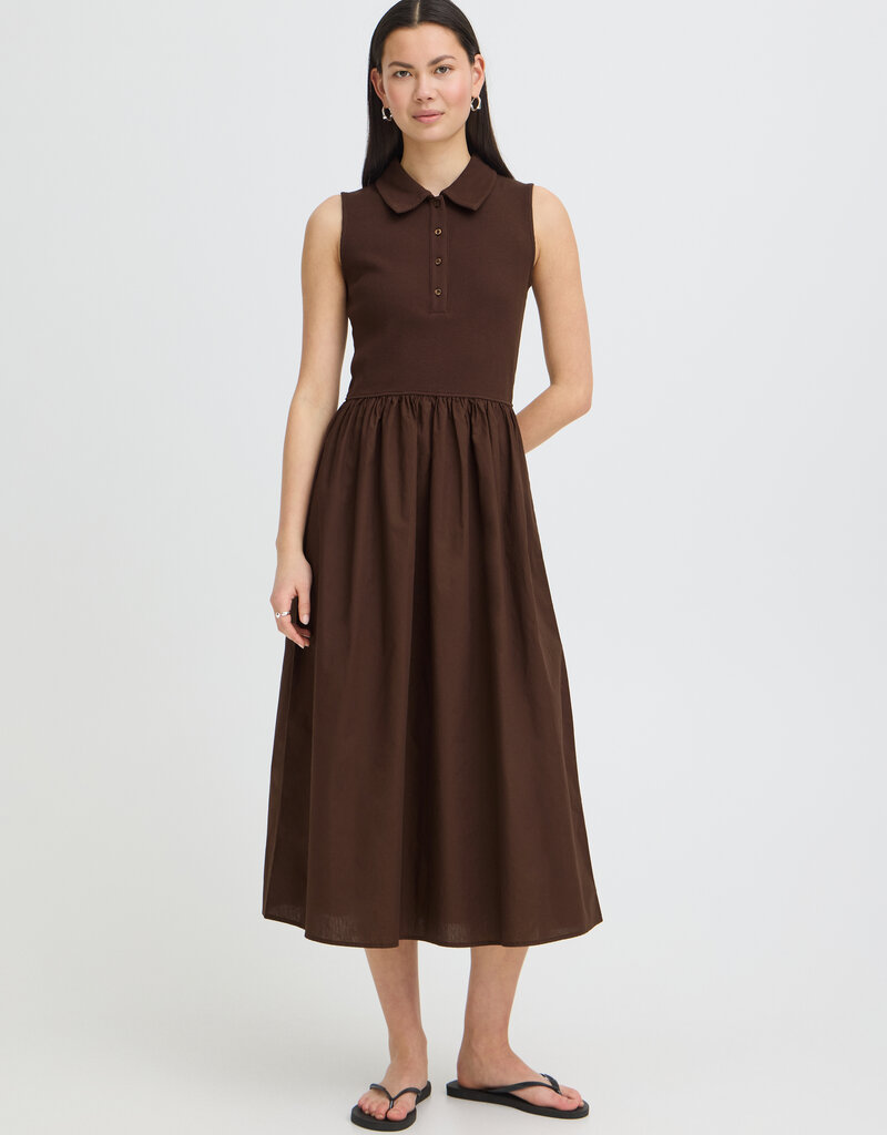 ICHI Monna Polo Neck Dress in Chicory Coffee Brown