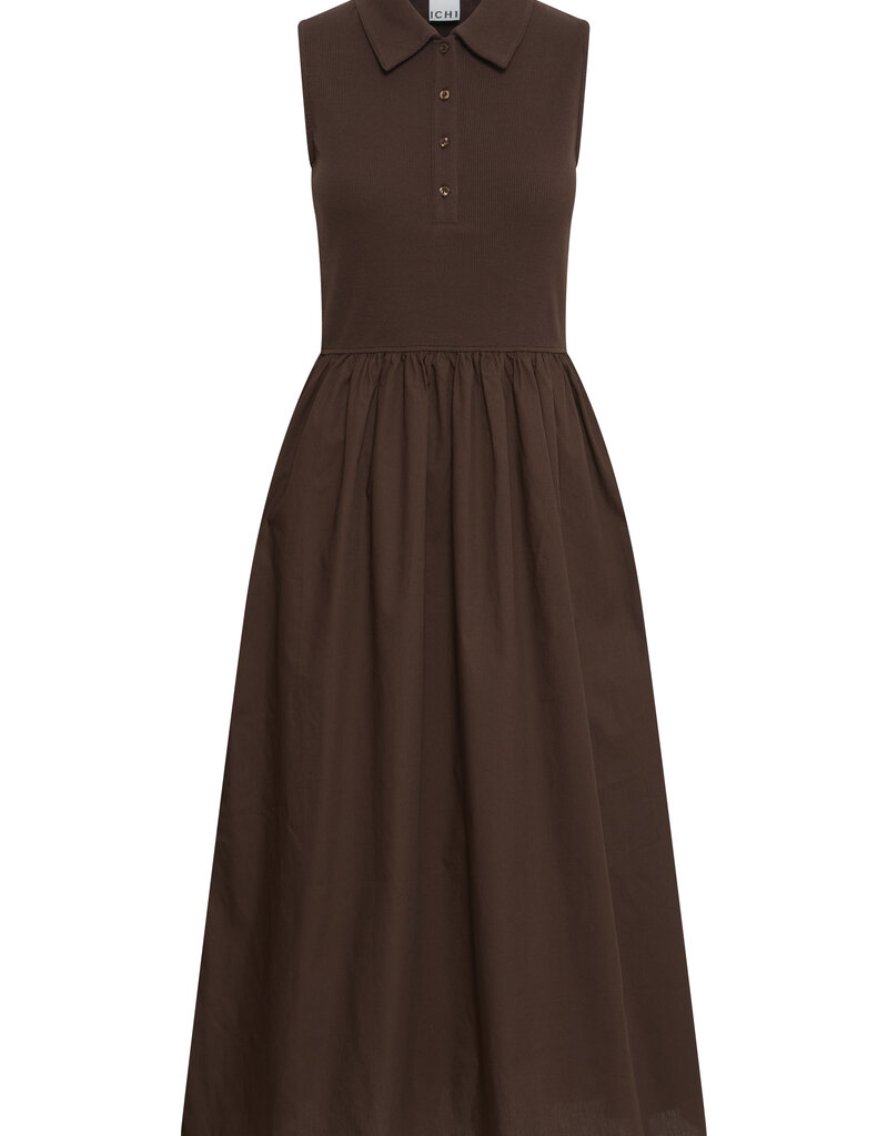 ICHI Monna Polo Neck Dress in Chicory Coffee Brown