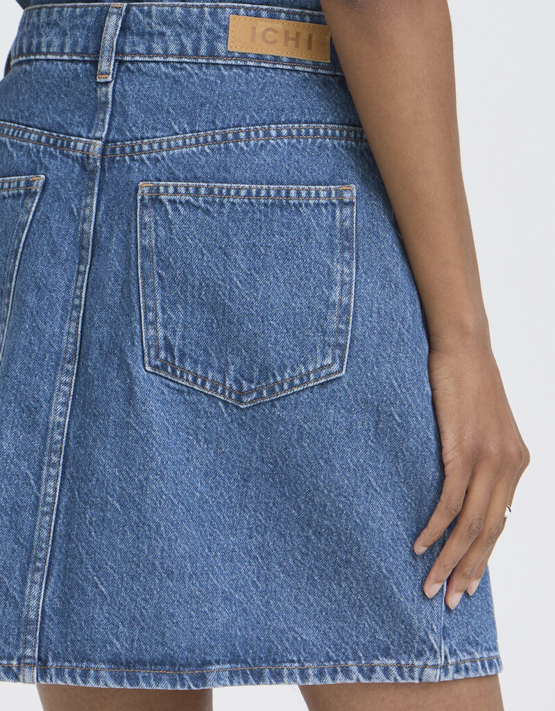 ICHI Pamila Denim Skirt with Buttons in Medium Blue