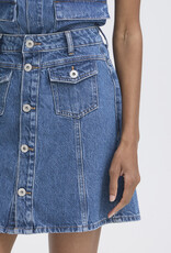 ICHI Pamila Denim Skirt with Buttons in Medium Blue