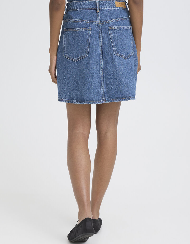 ICHI Pamila Denim Skirt with Buttons in Medium Blue